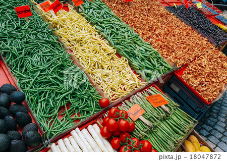 Trade fruits and vegetables in local food market 18047872