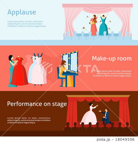 Theater performance flat banners set 18049506