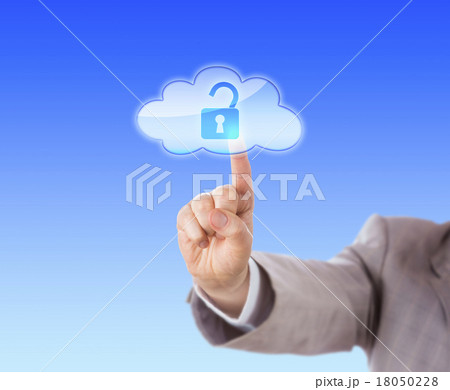 Arm Reaching To Touch Open Lock Icon In Cloud 18050228