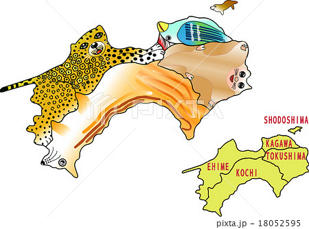 地図の動物 四国 合体版のイラスト素材