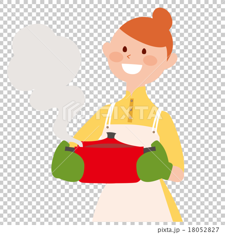ほかほかの鍋を持つ笑顔の女性のイラスト素材 18052827 Pixta