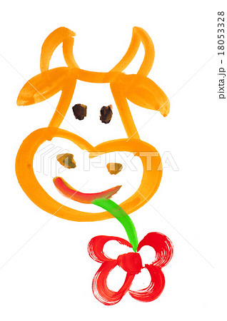 happy cow eat a flower. watercolor drawing happy cow eat a flower. watercolor drawing 18053328