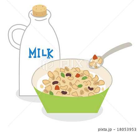 朝食シリアルとミルクのイラスト素材