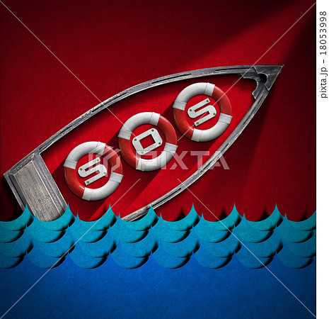 Help Concept - Lifebuoys Boat and Waves Help Concept - Lifebuoys Boat and Waves 18053998