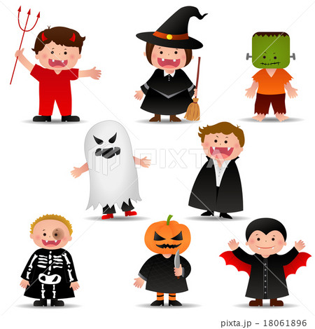 Cute Halloween Kids  In Trick or Treat Costumes Cartoon 18061896