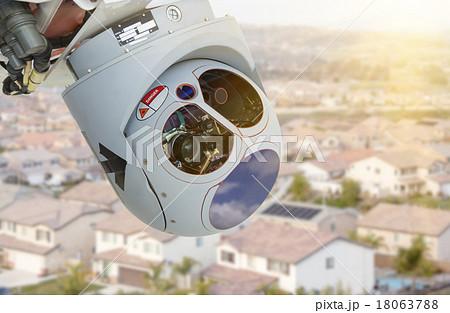 Drone Camera, Sensor Pod Module Above Neighborhood 18063788