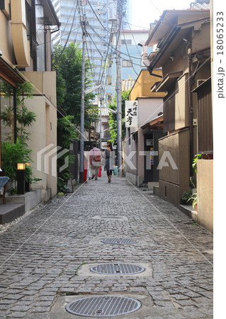 神楽坂の裏通り(石畳)を歩く観光客(夫婦・カップル)の画像 神楽坂の裏通り(石畳)を歩く観光客(夫婦・カップル)の画像 18065233