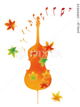 秋 紅葉と楽器 チェロのイラスト素材