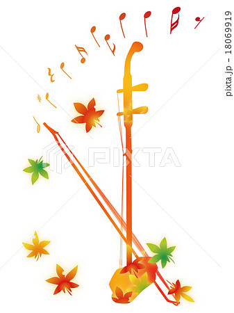 秋 紅葉と楽器 二胡のイラスト素材