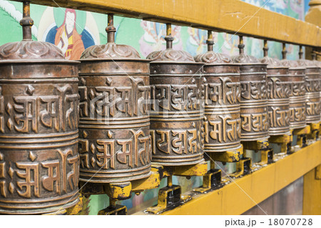 Buddhist prayer wheels, Kathmandu, Nepal. 18070728