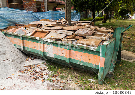 Construction rubbish bin with loads at site Construction rubbish bin with loads at site 18080845