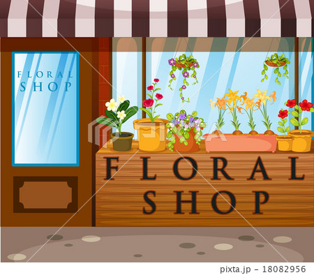 Floral shop with beautiful flowers in front 18082956