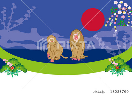 申年の猿と日の出のイラスト年賀状デザインのイラスト素材