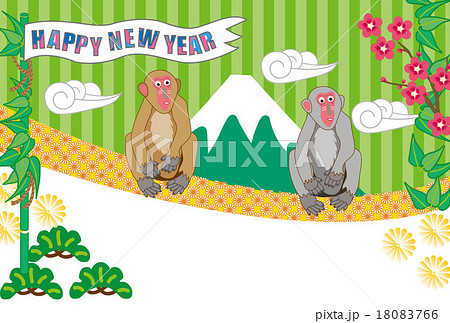 ポップな猿と富士山のイラスト年賀状デザインのイラスト素材