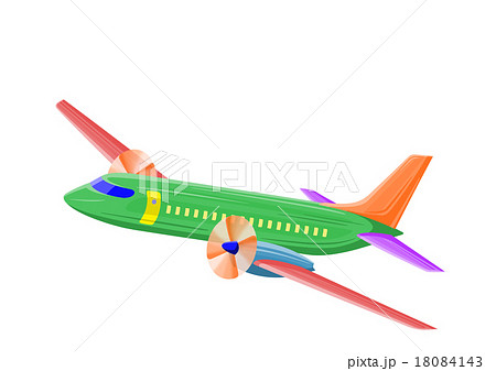 カラフルに描いたプロペラ飛行機 旅客機 のイラストのイラスト素材