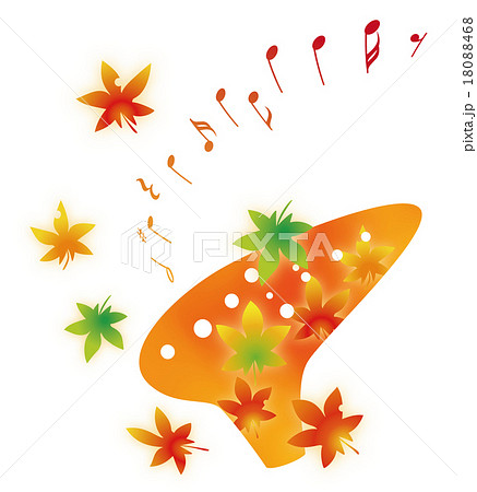 秋 紅葉と楽器 オカリナ 土笛のイラスト素材