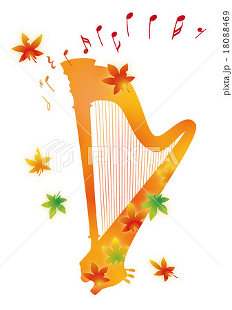 秋 紅葉と楽器 グランドハープ ハープのイラスト素材