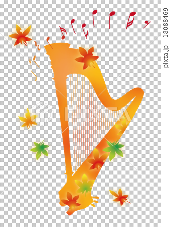 秋　紅葉と楽器　グランドハープ　ハープ 18088469