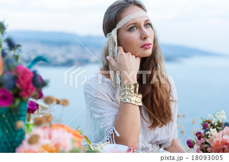 girl with a wedding bouquet boho style 18093005