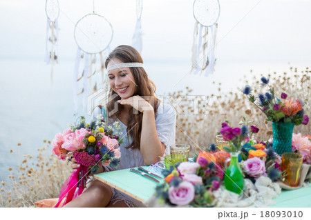 girl with a wedding bouquet boho style girl with a wedding bouquet boho style 18093010