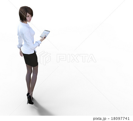 タブレットを使う若い女性　perming3DCGイラスト素材 18097741