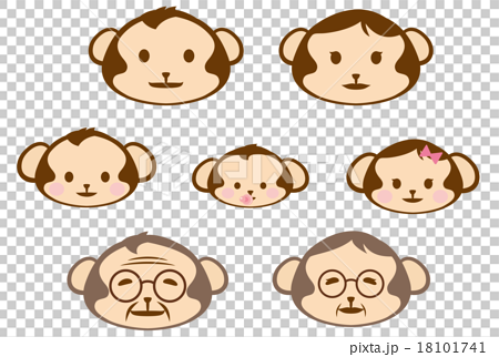 猿の家族の顔のイラストのイラスト素材