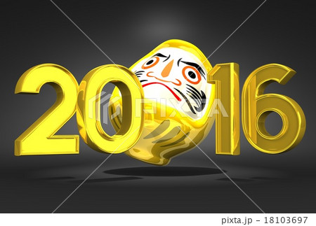 Lucky Daruma Doll And 2016 On Black Background Lucky Daruma Doll And 2016 On Black Background 18103697