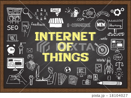 Business doodles about internet of things on chalk 18104027