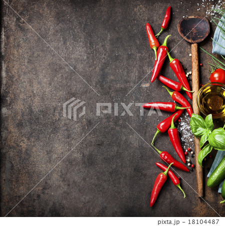 Wooden spoon and ingredients on old background Wooden spoon and ingredients on old background 18104487