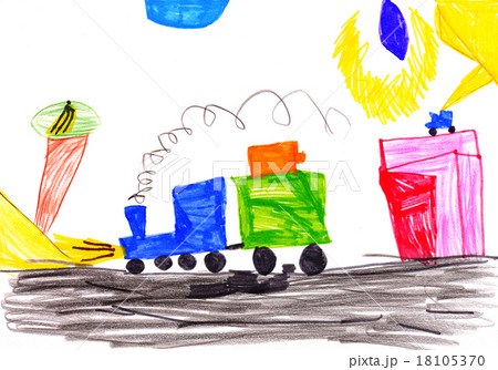 children's drawing. car, tree, sun 18105370