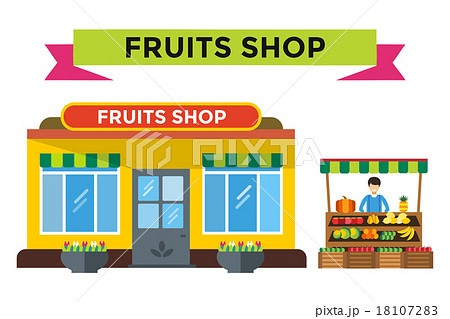 Fruit and vegetables shop stall - Stock Illustration [18107283] - PIXTA
