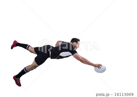Rugby player scoring a try 18113009