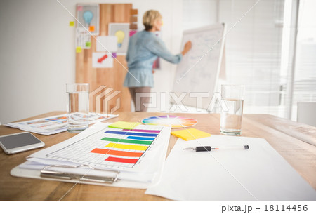 Rear view of a businesswoman writing on a white board Rear view of a businesswoman writing on a white board 18114456