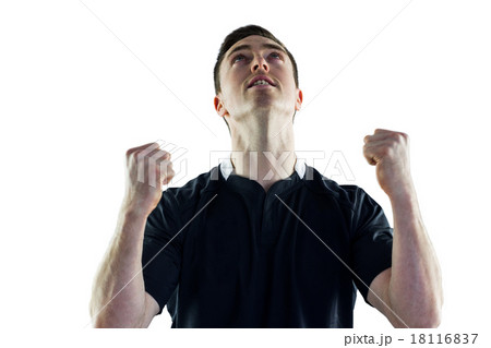 Excited rugby player gesturing victory Excited rugby player gesturing victory 18116837