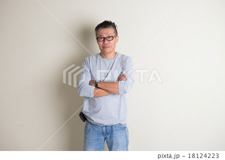 asian senior male in casual ,crossed arm 18124223