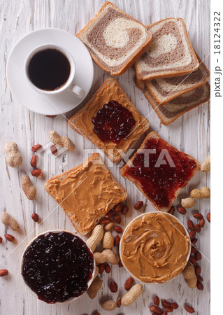 sandwiches with jelly, peanut butter top view sandwiches with jelly, peanut butter top view 18124322