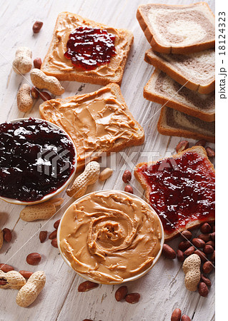 Toast with peanut butter and jelly close-up Toast with peanut butter and jelly close-up 18124323
