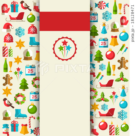 Christmas Card with Flat Icons on Beige 18128471