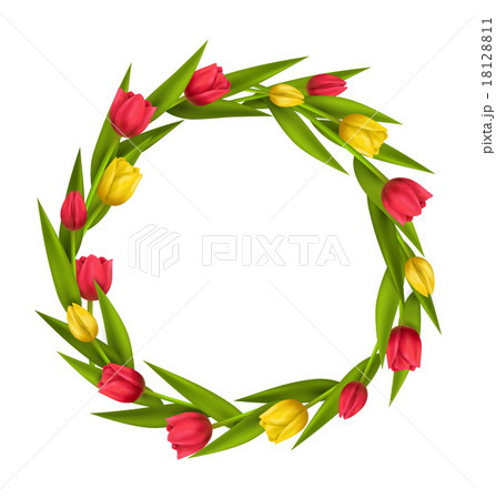 Circle frame with tulips red and yellow flowers 18128811