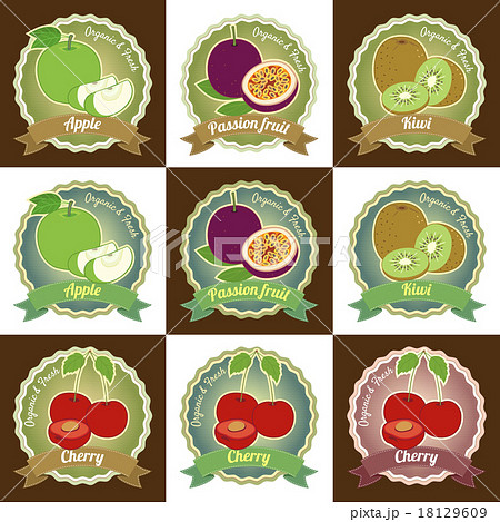 Set of fresh fruit tag label badge sticker logo 18129609