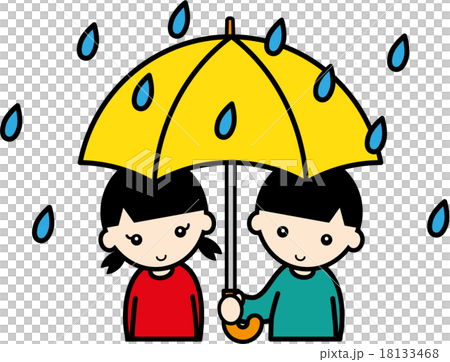 孩子們在雨中共用一把傘 18133468