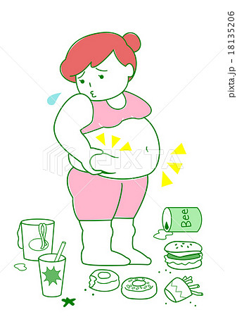 肥満 女性 食べ物のイラスト素材