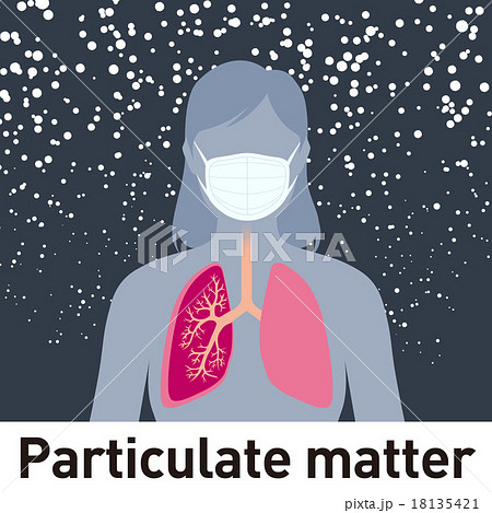 微粒子（PM2.5、黄砂、ハウスダスト）とマスク　イラスト 18135421
