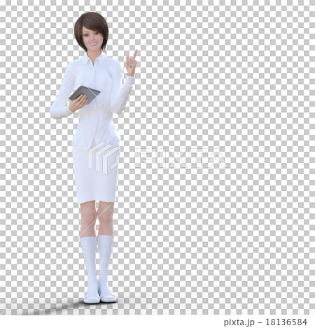 White table woman using tablet perming 3DCG illustration material White table woman using tablet perming 3DCG illustration material 18136584
