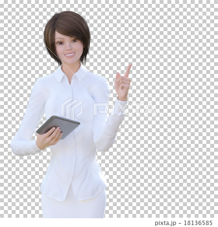 White table woman using tablet perming 3DCG illustration material 18136585