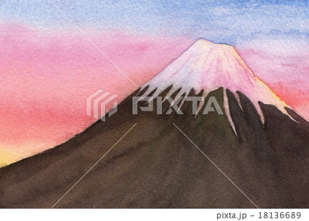 水彩　赤富士 18136689
