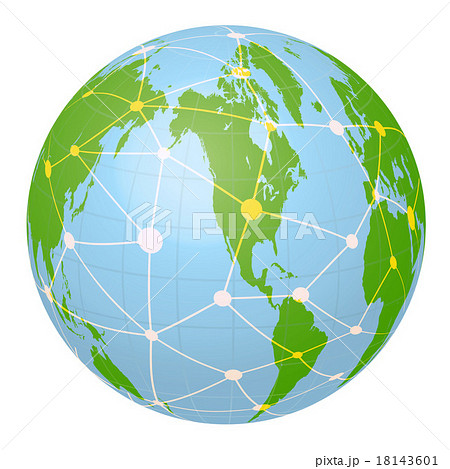 世界全体が見える架空の地球イラストとネットワークイメージのイラスト素材 世界全体が見える架空の地球イラストとネットワークイメージのイラスト素材