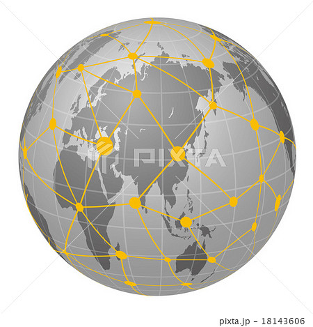 世界全体が見える架空の地球イラストとネットワークイメージ 世界全体が見える架空の地球イラストとネットワークイメージ 18143606