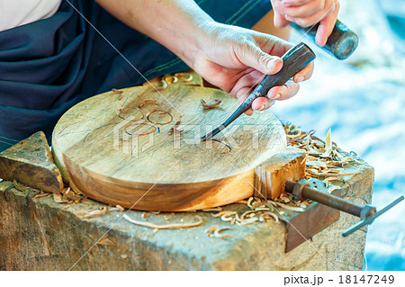 Hand of carver carving wood 18147249