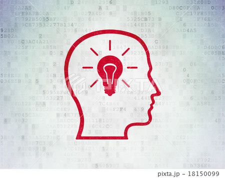 Data concept: Head With Lightbulb on Digital Paper 18150099